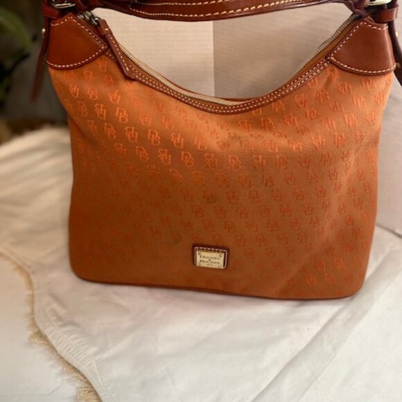 Dooney & Bourke Madison Logo Coated Cotton Satchel Handbag Purse In Amber - Picture 10 of 13